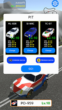 画像ギャラリー No.005のサムネイル画像 / スマホ向けレースゲーム「サイドバイサイド ラリー」配信開始。ライバルを引き離し,2台の間でつながれたベルトを切れば勝利