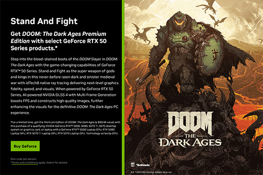 画像ギャラリー No.002のサムネイル画像 / GeForce RTX 50搭載カードや搭載PC購入で「DOOM: The Dark Ages」がもらえるキャンペーン開始。5月21日まで