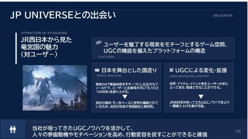 画像ギャラリー No.014のサムネイル画像 / JR西日本とJP UNIVERSEが，ゲームUGCプラットフォーム「竜宮国」を軸とした地域創生事業を開始。47都道府県をモチーフにした各国を舞台に，国作りや合戦などを楽しめる