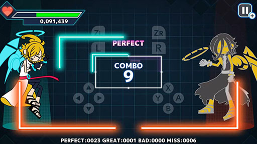 画像ギャラリー No.002のサムネイル画像 / 四分割された画面で,中央に向かって流れてくるノーツを処理していく4面リズムゲーム「Bug!Ban!Break!」,Nintendo Switchで本日発売