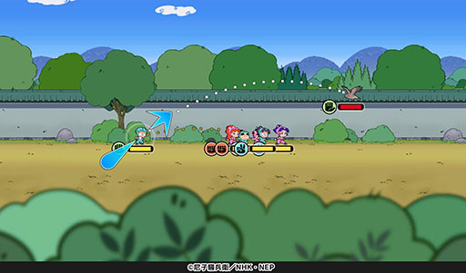 画像ギャラリー No.003のサムネイル画像 / 「忍たま乱太郎 ふっとびパズル！の段 あげいん！」，正式サービスを開始。ミニキャラになった忍たまたちを引っ張って飛ばす直感的なパズルゲーム