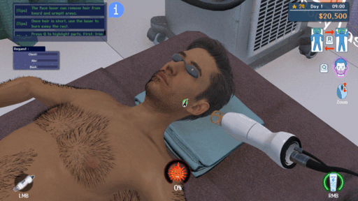 画像ギャラリー No.005のサムネイル画像 / 客のムダ毛をレーザーで焼き払おう。美意識の高い男性向けの脱毛サロンを経営する「脱毛サロンシミュレーター」，Steamストアページを公開