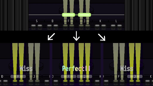画像ギャラリー No.005のサムネイル画像 / 音楽ゲーム「CoLane」，PC向けテスト版を無料公開。1つのノーツを複数のキーで取れるので，最適な運指を考えよう