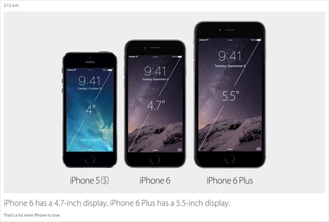 画像集#014のサムネイル/4.7インチディスプレイの「iPhone 6」と5.5インチディスプレイの「iPhone 6 Plus」が発表，日本での発売は9月19日で，9月12日16：00よりNTTドコモとKDDI，ソフトバンクモバイルで予約受付開始