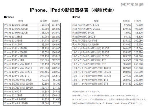 画像集#001のサムネイル/KDDI，iPhoneやiPadなどApple製品を価格改定で値上げ。iPhoneは約20％上がる製品も