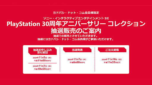 画像ギャラリー No.002のサムネイル画像 / 「PlayStation 30周年アニバーサリー コレクション」,ヨドバシ・ドット・コムで抽選販売を実施。会員限定で受付開始は11月5日