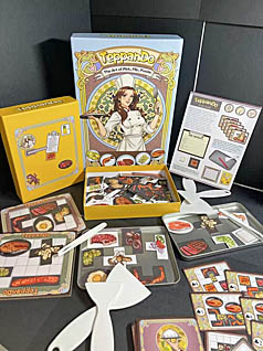 画像ギャラリー No.008のサムネイル画像 / 鉄板焼きを作るボードゲーム「TeppanDo」がKickstarterでキャンペーン展開中。衛生第一素手厳禁,ヘラを使って食材カードをうまくひっくり返そう