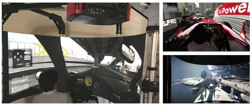 画像ギャラリー No.003のサムネイル画像 / プレイヤー正面180度に広がる視界を実現可能なプロジェクタシステムの展示が始まる。パソコン工房 AKIBA STARTUPで