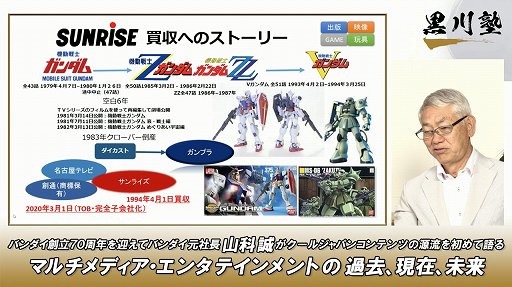 画像ギャラリー No.024のサムネイル画像 / バンダイ 元社長の山科 誠氏をゲストに迎えた「黒川塾七十七(77)」をレポート。ガンプラや海外進出,セガバンダイ合併解消の理由などが語られる