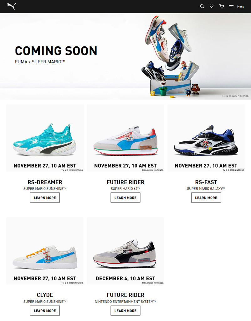 Puma スーパーマリオ のコラボスニーカーが海外で発表 マリオサンシャイン マリオ64 などをモチーフにした5モデル展開 Puma スーパーマリオ のコラボスニーカーが海外で発表 マリオサンシャイン マリオ64 などをモチーフにした5モデル展開