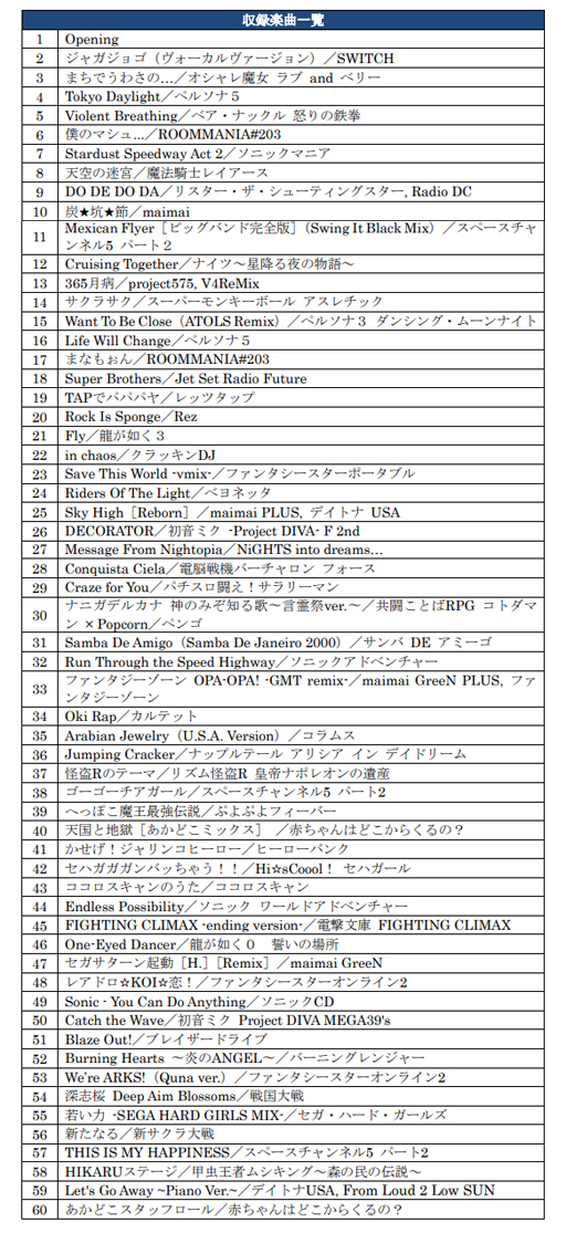 画像ギャラリー No.002のサムネイル画像 / 3月24日発売「SEGA 60th Anniversary Official Bootleg DJ Mix」,全収録楽曲一覧とオープニングトラック動画を公開