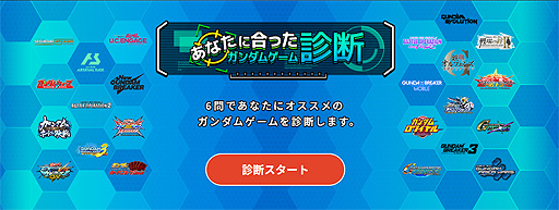 画像ギャラリー No.002のサムネイル画像 / ガンダムゲーム35周年記念の「あなたに合ったガンダムゲーム診断」公開。6つの質問に答えるとオススメのガンダムゲームを教えてくれる