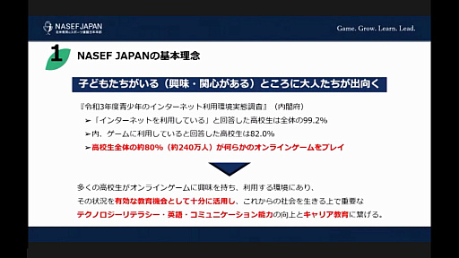 画像ギャラリー No.005のサムネイル画像 / 特定非営利活動法人 北米教育eスポーツ連盟 日本本部が8月に発足へ。NPO法人化による活動ビジョンが語られた,設立発表会をレポート