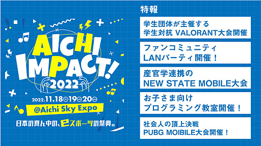 AICHI IMPACT!2022פǡˤVALORANTȡйΡPUBG MOBILEμ»ܷ