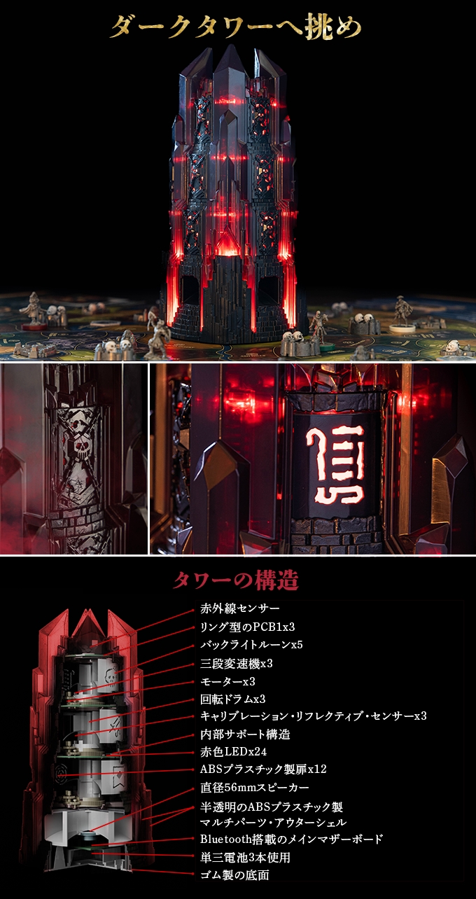 光って，動くタワーが付属。ボードゲーム「Return to Dark Tower」日本 
