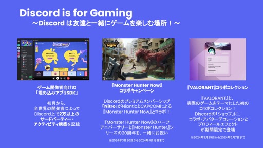 画像ギャラリー No.005のサムネイル画像 / Discordのプロダクト「クエスト」に関するプレゼンをレポート。ゲーム企業がスポンサーとなり,ゲームを配信したプレイヤーに報酬が提供される新たなプロモ手法