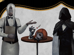 「文字化化」のコラボカフェが大阪と東京のTHEキャラCAFEで10月29日より順次開催。ウェイター姿のホラー男子たちが登場